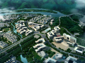 城市效果图—高山江河和繁华的城市鸟瞰图psd素材