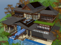 东南亚风格-独栋流水别墅建筑SU模型