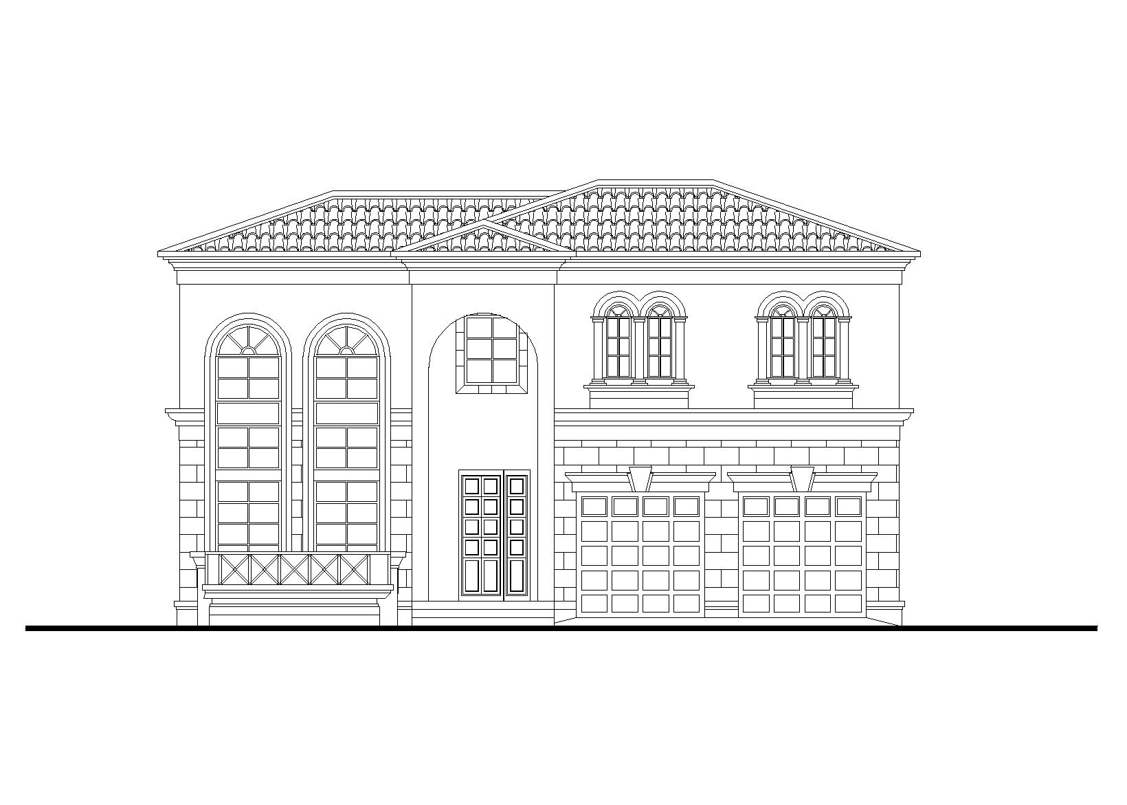 现代二层独栋别墅建筑施工图(cad)