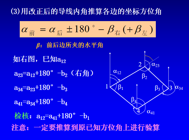 14用改正后的导线内角推算各边的坐标方位角