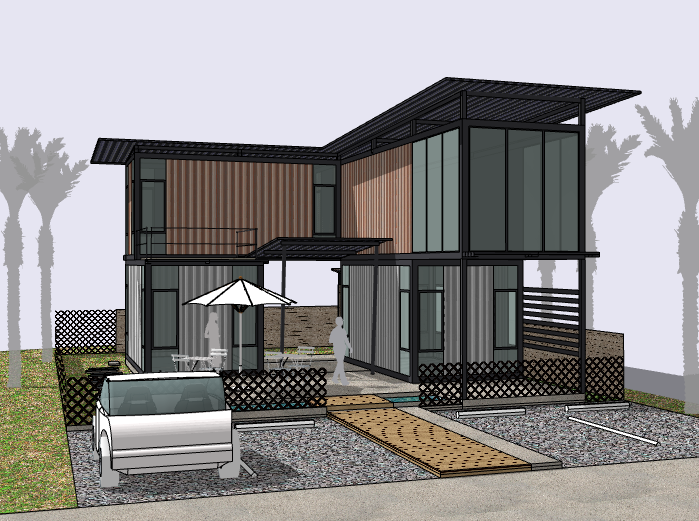 现代风格二层集装箱住宅建筑模型设计