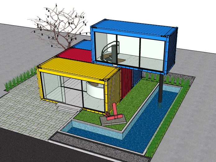 二层集装箱房屋建筑模型设计