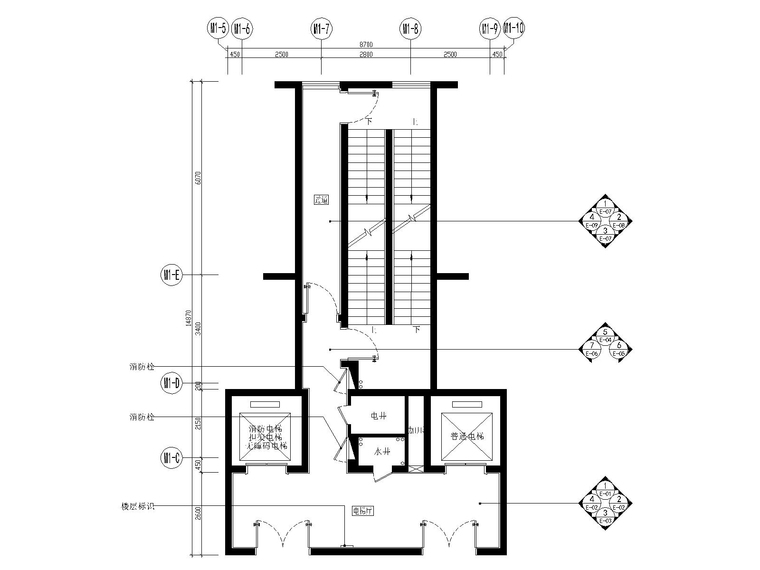 1标准层电梯厅平面布置及立面索引图