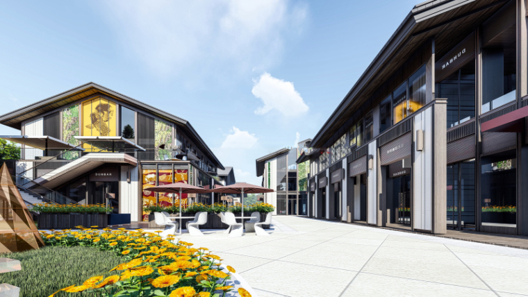 新中式风格商业街建筑模型设计