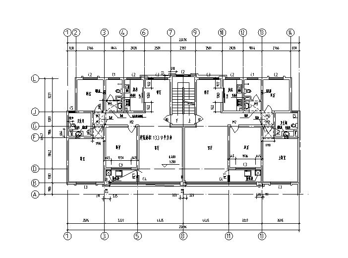 7套一梯两户住宅户型设计图(cad)