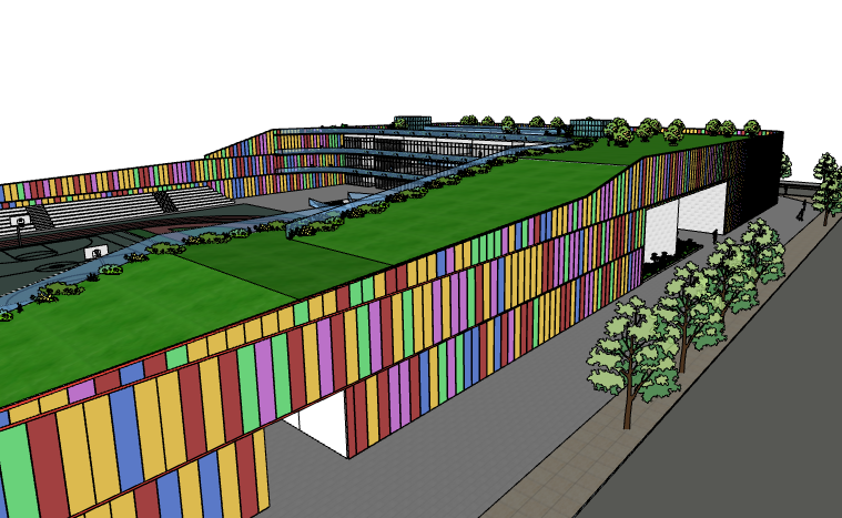 覆土建筑小学学校单体建筑su模型
