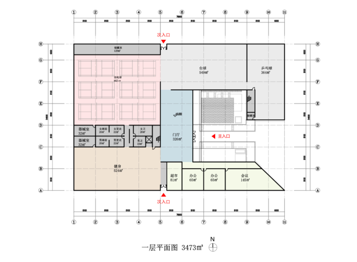 马桥镇文体中心建筑_一层平面图