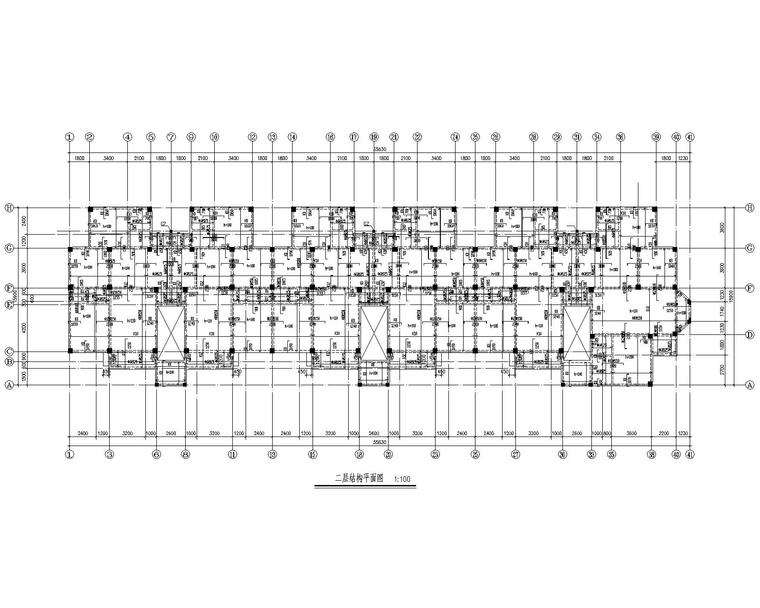 45kn/㎡ 某六层住宅混凝土框架结构施工图(cad) 结构平面布置规整,带