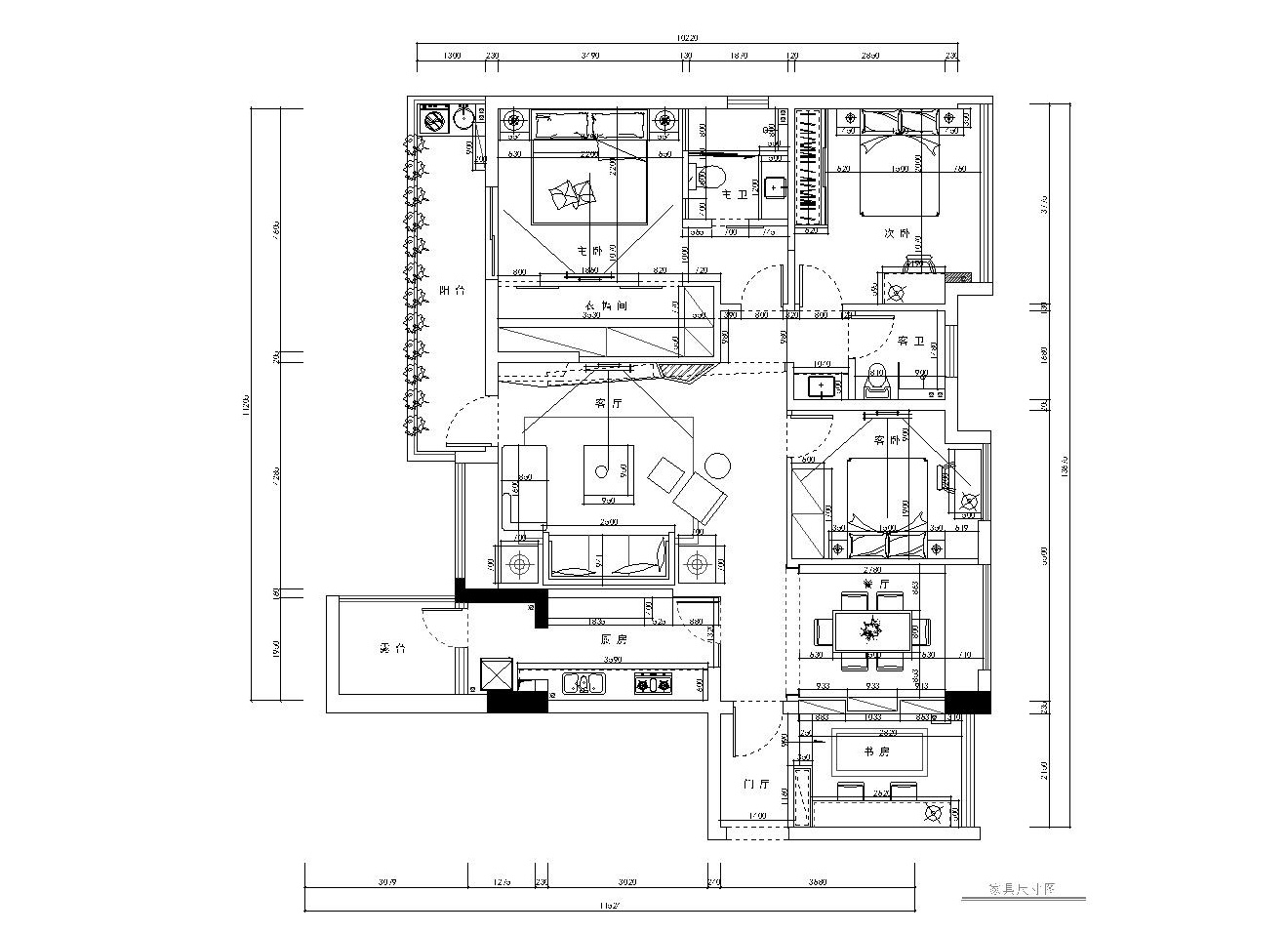 住宅装修施工图住宅装修效果图 空间划分:三居室 结构类型:平层 图纸