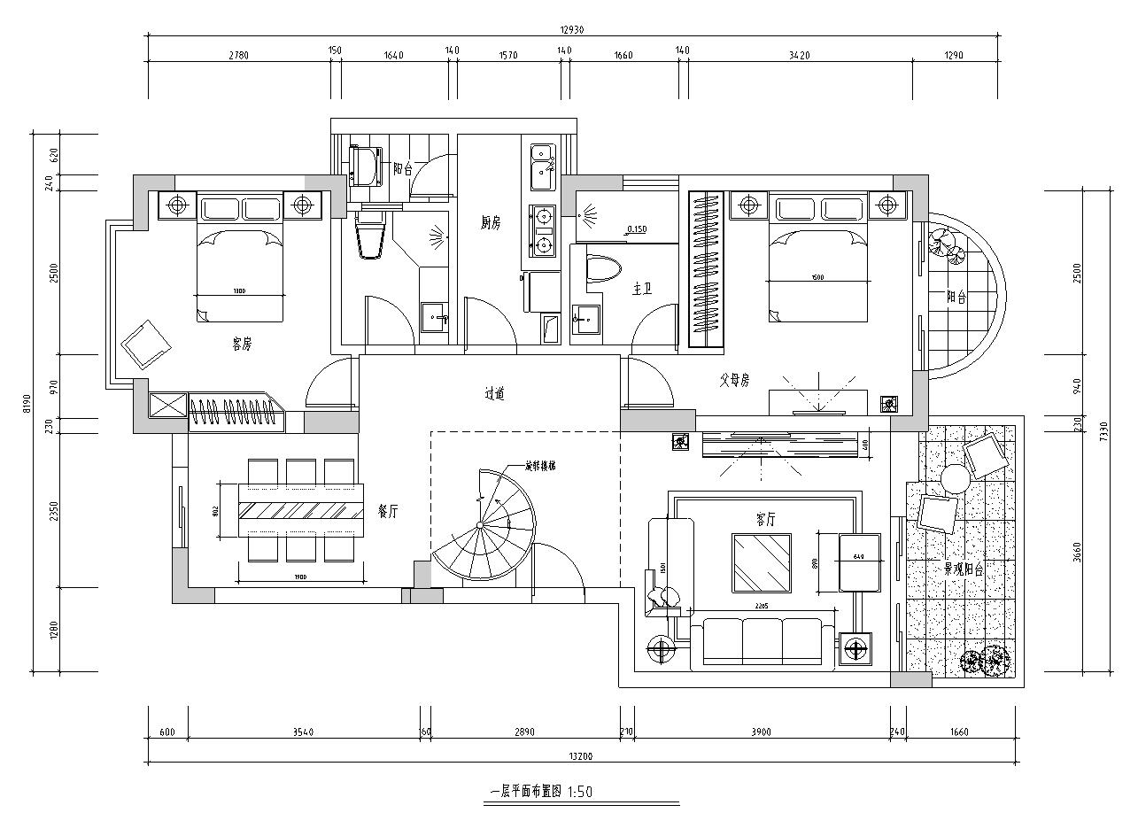 复式住宅室内施工图 空间划分:别墅(1-3层) 空间划分:三居室 结构类型