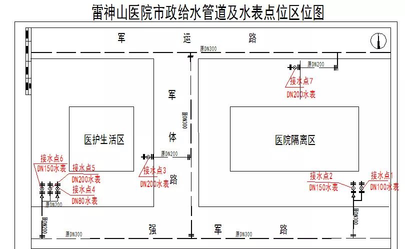 原项目设计从强军路引入一路市政供水至生活水箱进口处,本次设计为