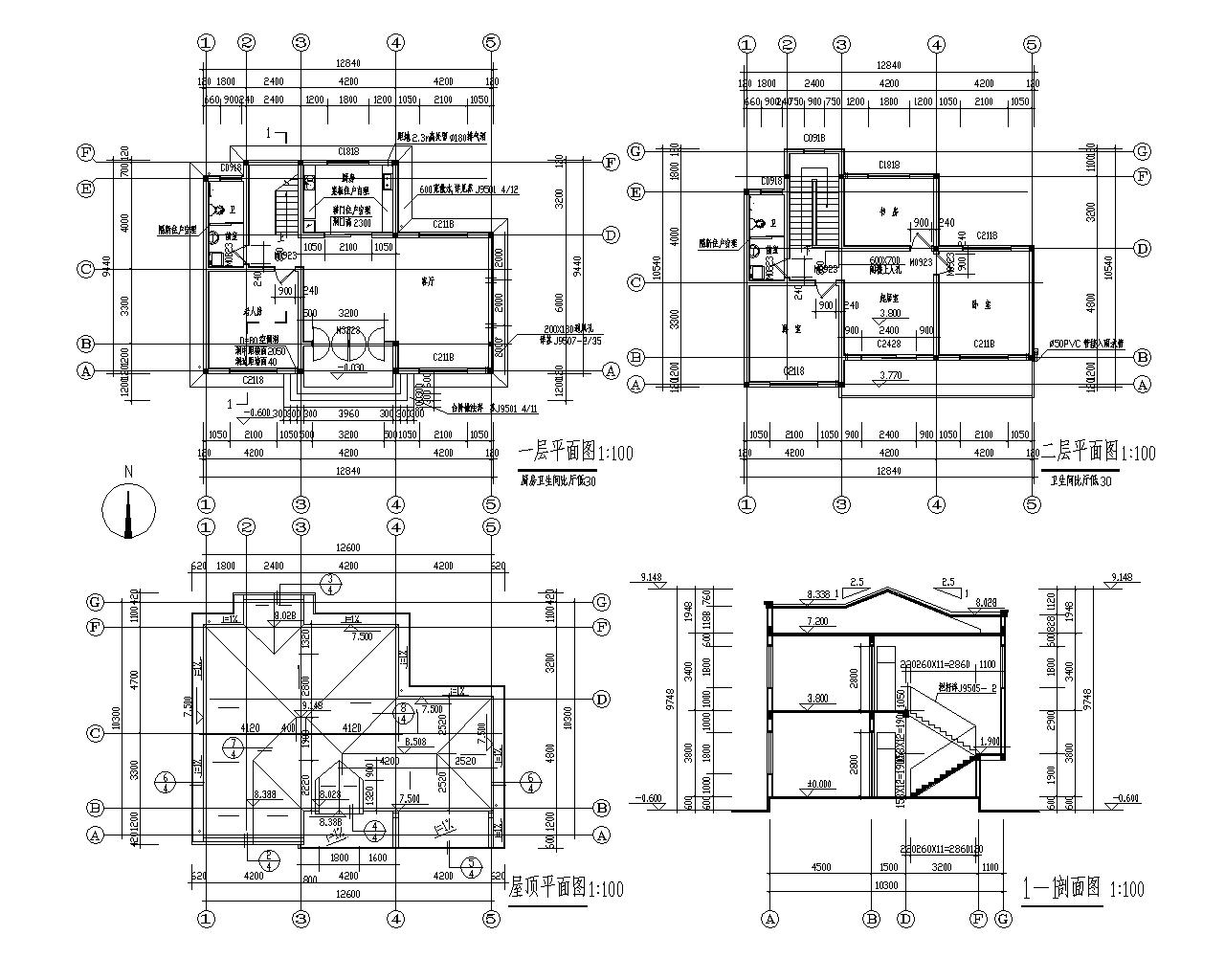 二层小型别墅砖混结构施工图(cad)
