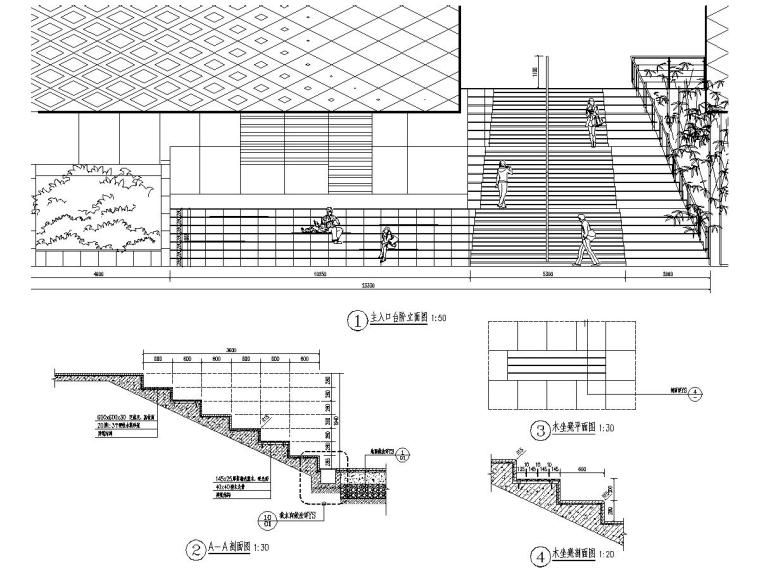 [浙江]城市中心区域规划展示馆景观施工图 目录:总平面图,台阶施工图