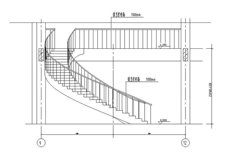 单层扇形旋转混凝土楼梯结构施工图(cad)