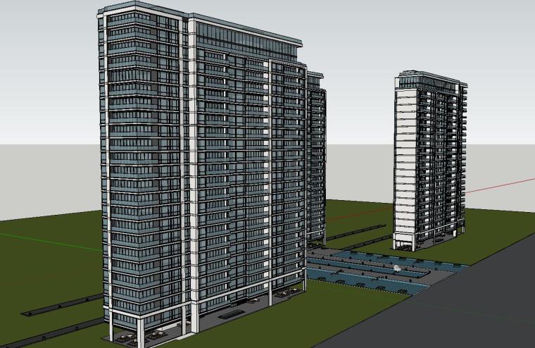 现代风格高层豪宅板式住宅建筑模型设计