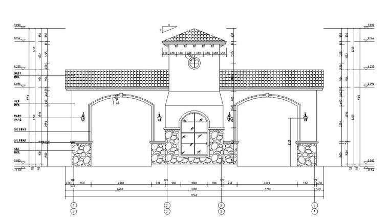 某小区大门混凝土结构施工图cad含建筑图