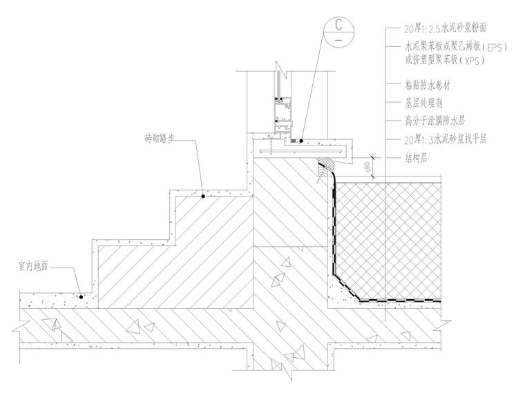 (倒置式保温)屋面水平出入口节点详图