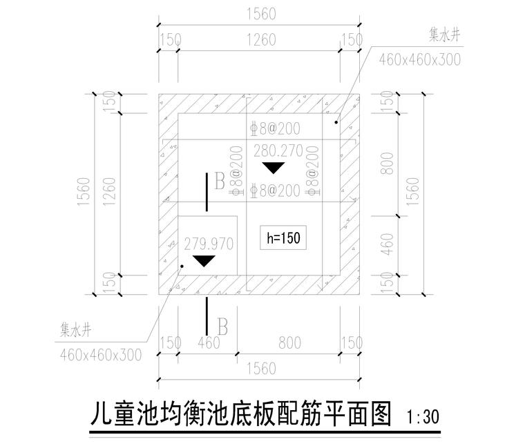 儿童池均衡池底板配筋平面图
