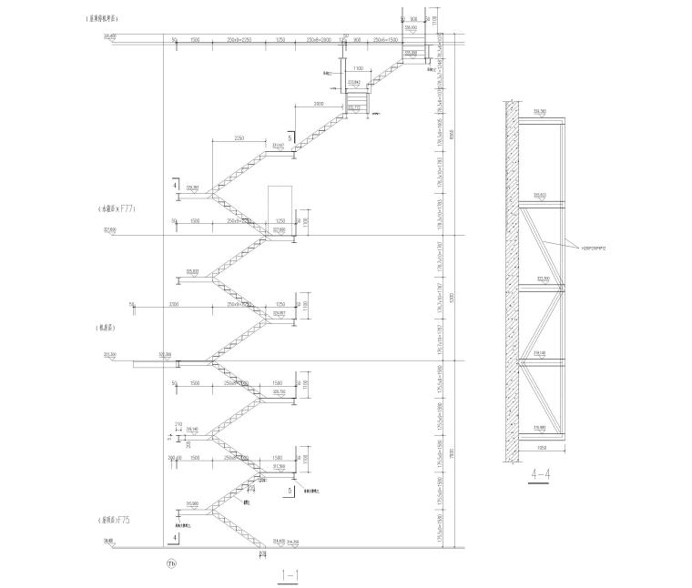 出屋面钢结构楼梯详图(cad)