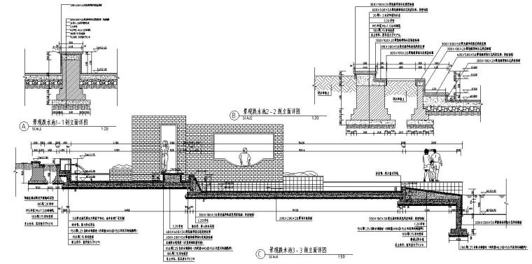 景观跌水池做法节点详图设计