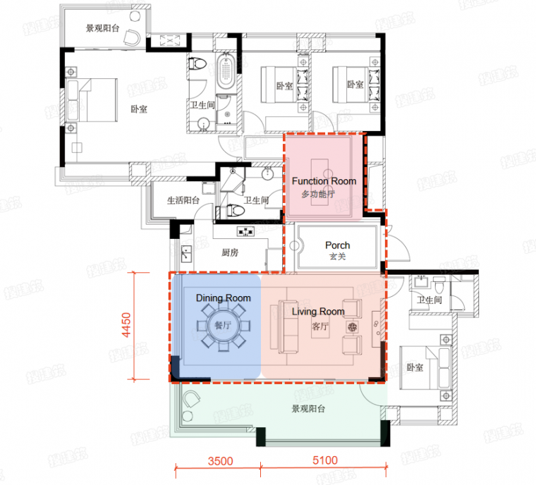 中铁阅山湖 云著 约222㎡户型平面示意图