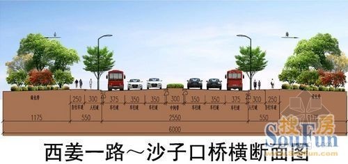 全线采用两块板形式,其中滨海公路-西姜一路设计为双向八车道,道路