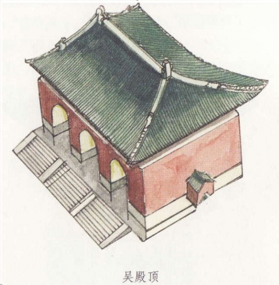 因为庑殿式屋顶上共有五条脊,即,一条正脊和四条垂脊,所以称为"五脊殿
