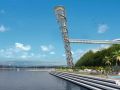 获胜“圆塔”设计方案，连接海滩到海岸线上的塔和桥梁。