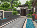 新中式风格庭院大门模型设计
