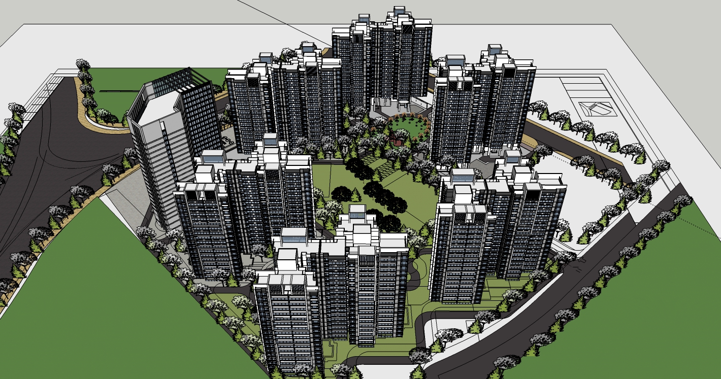 北京现代风格住宅小区规划设计SU模型