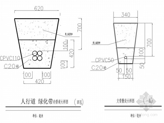 人行道 绿化带内管道大样图