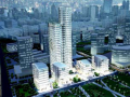 上海知名地产广场超限高层办公楼框架-双核心筒结构设计
