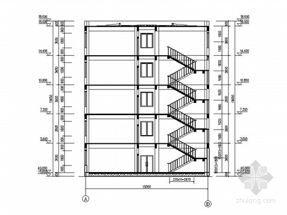五层框架结构单身公寓建筑剖面图