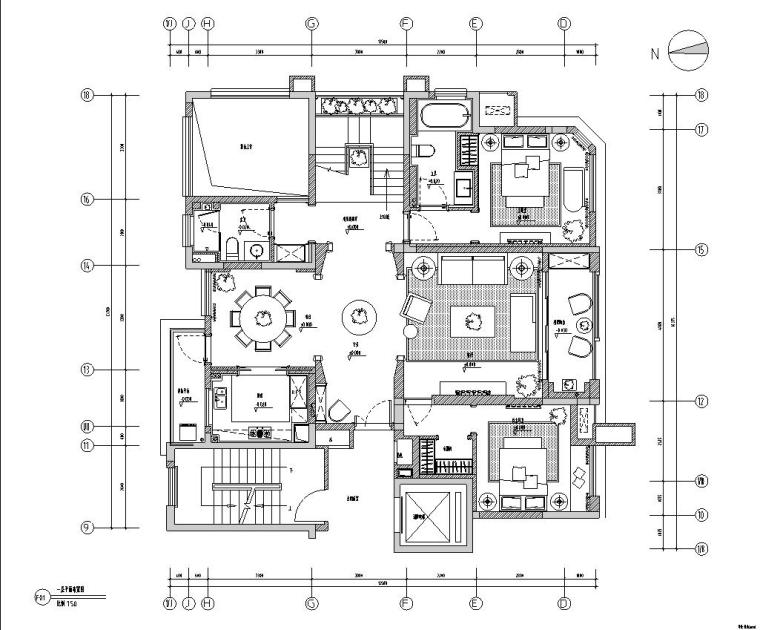 设计施工图住宅装修施工图室内空间设计 空间划分:三居室 结构类型:平