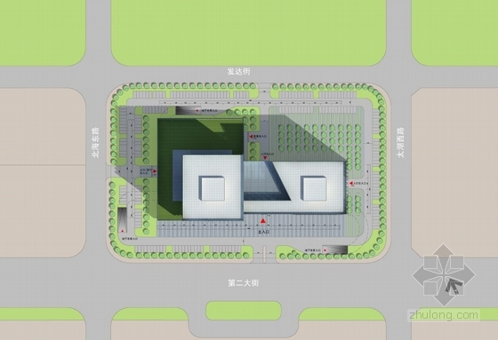 现代风格高层矩形企业办公楼建筑总平面图