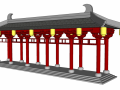 中式古典木廊架3d模型下载 