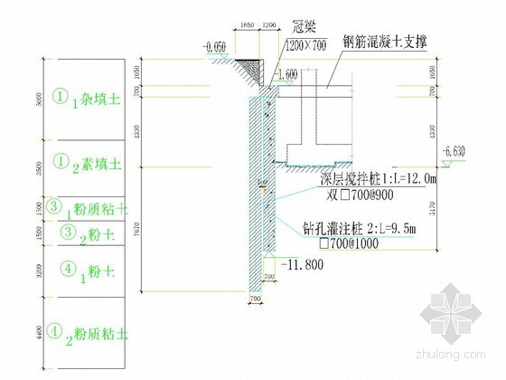 深基坑双排桩及单排桩角撑支护结构
