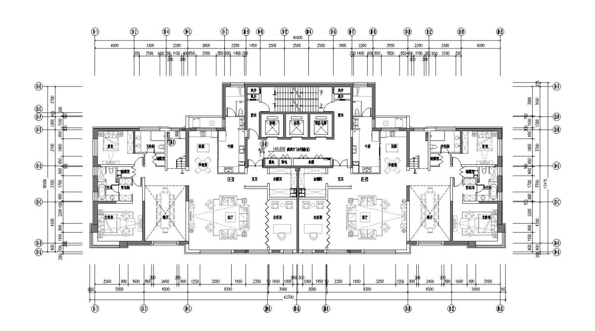 高层学院典雅风幕墙立面住宅建筑平面图