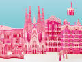 粉红的巴塞罗那地标性建筑