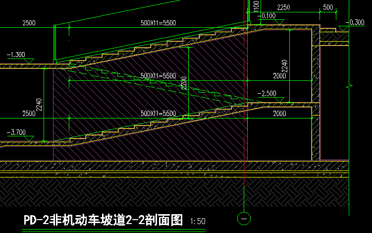 建筑图中自行车坡道 斜坡下的这个红色斜线图例 表示什么意思啊?