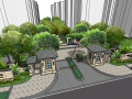 新中式居住区示范区景观su模型
