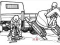 卡通漫画，挖机施工避免这11个常见事故！