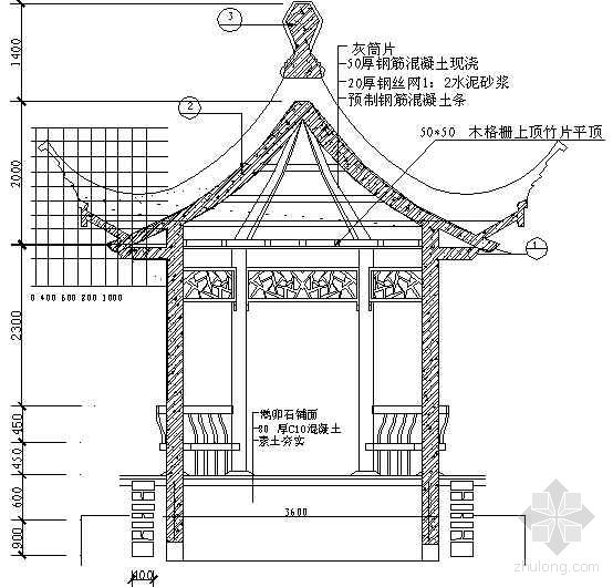 古典六角亭节点详图