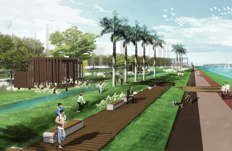 [福建]长乐大东湖运动休闲公园景观概念方案设计-商业公园效果图