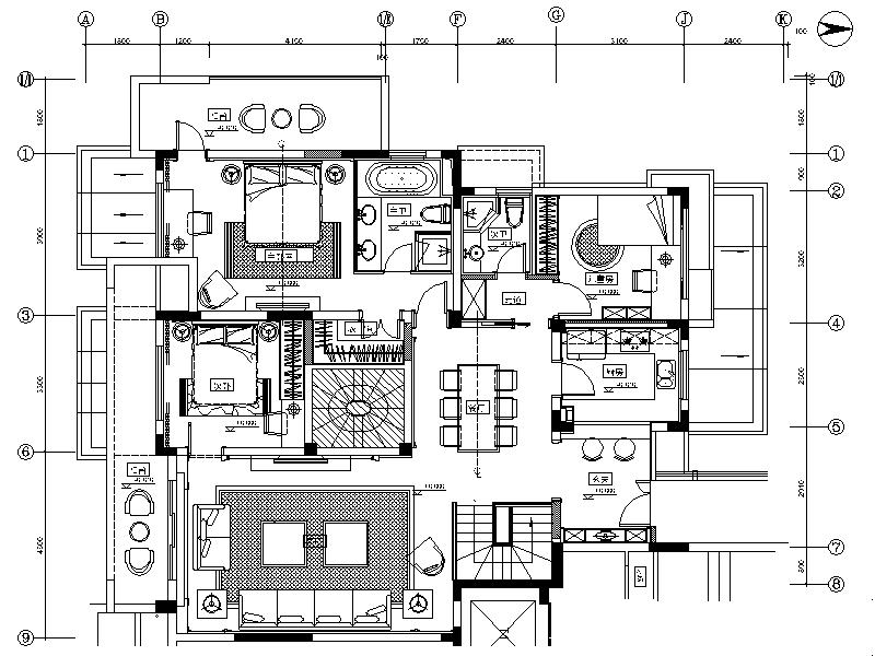青岛装修设计图资料下载[青岛]某别墅全套室内装修设计施工图