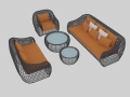藤编沙发组合3D模型下载