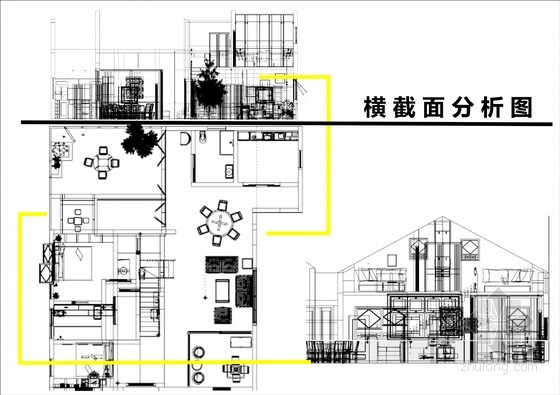 [原创]苏州文化创意设计现代风格两层别墅室内设计方案横截面分析图