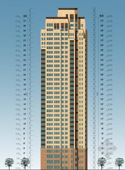 高层大尺度院落塔式沿海住宅建筑立面图