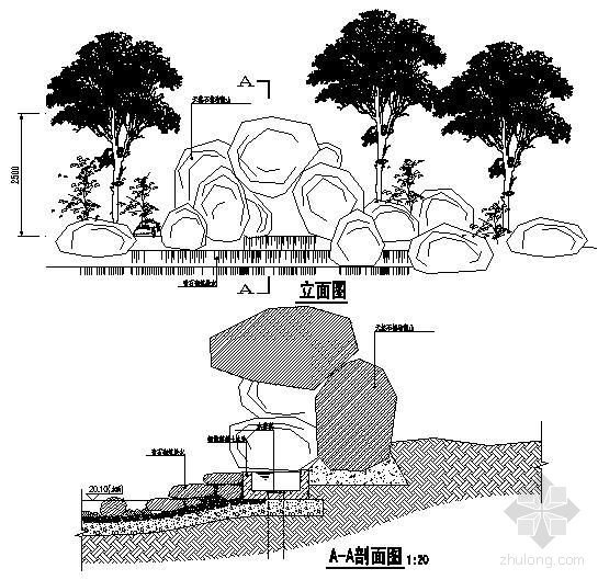 内容简介 特色假山详图包括立面和剖面.