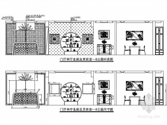 精品新中式茶楼室内设计装修施工图门厅中厅走廊及贵宾室立面图
